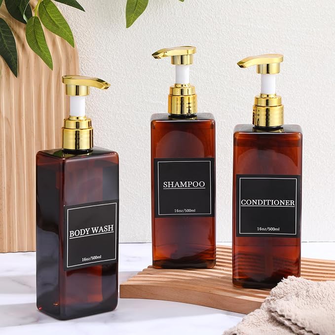 Gejoy 12 Pack Amber Shampoo and Conditioner Dispenser Bottles, 17 Oz/ 500ml - Image 4