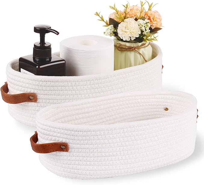 2 Pack Woven Storage Basket for Toilet Tank Top, Farmhouse Home Decor by Oradrem