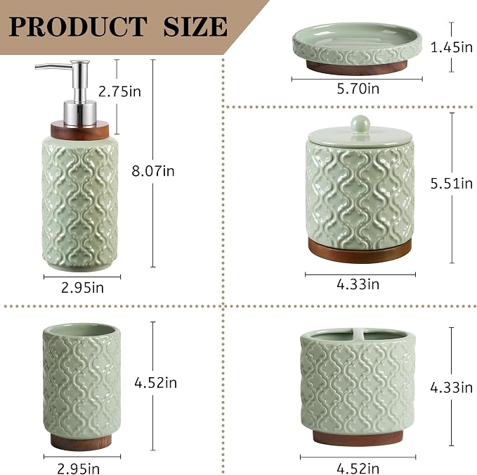 Elegant Bathroom Accessories Set 5 PCS Ceramic and Wood Bathroom Accessory Set - Image 2