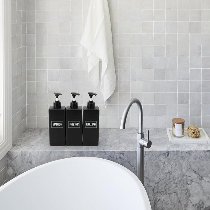 Segbeauty 8 Pack Bathroom Soap and Shampoo Dispenser, Matte Black Plastic - Image 6