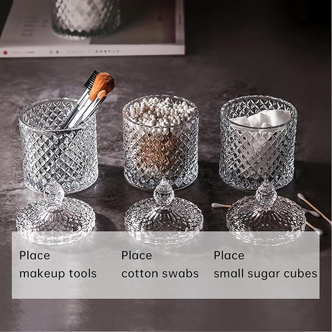 Qtip holder for bathroom, Cotton swab holder, Floss-Small Clear Glass Canister - Image 2