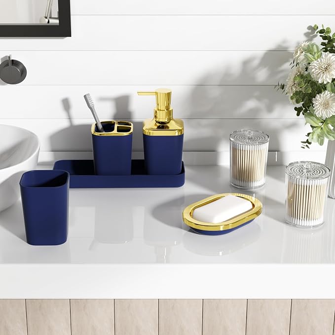 Navy Blue Bathroom Accessories Set, Soap Dispenser, Soap Dish, Toothbrush - Image 6