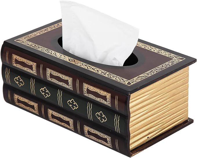 Crafted Classical Retro Wooden Antique Book Tissue Box Cover Rectangular Tissue by VERGOODR