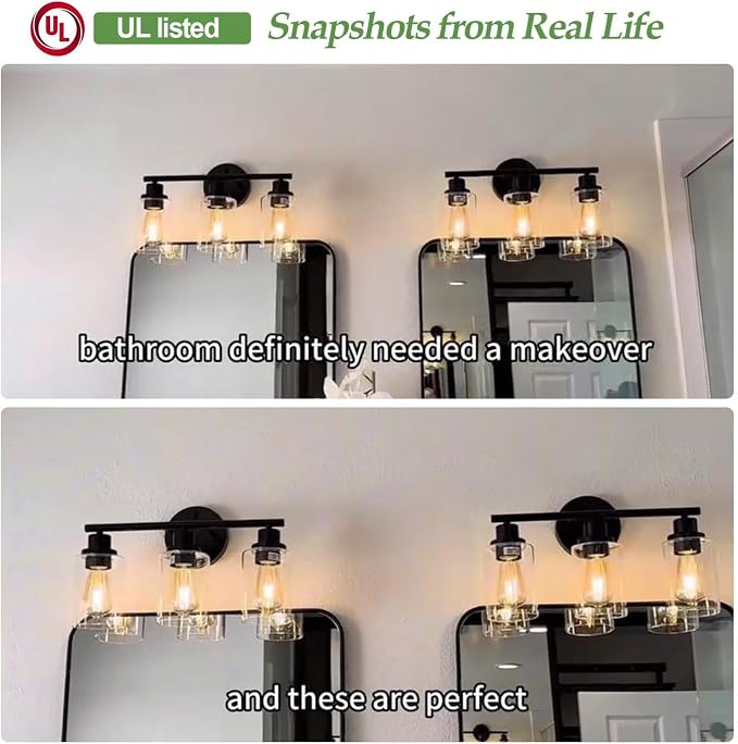 3-Light Bathroom Light Fixtures, 17.23" Black Modern Vanity Lights - Image 3