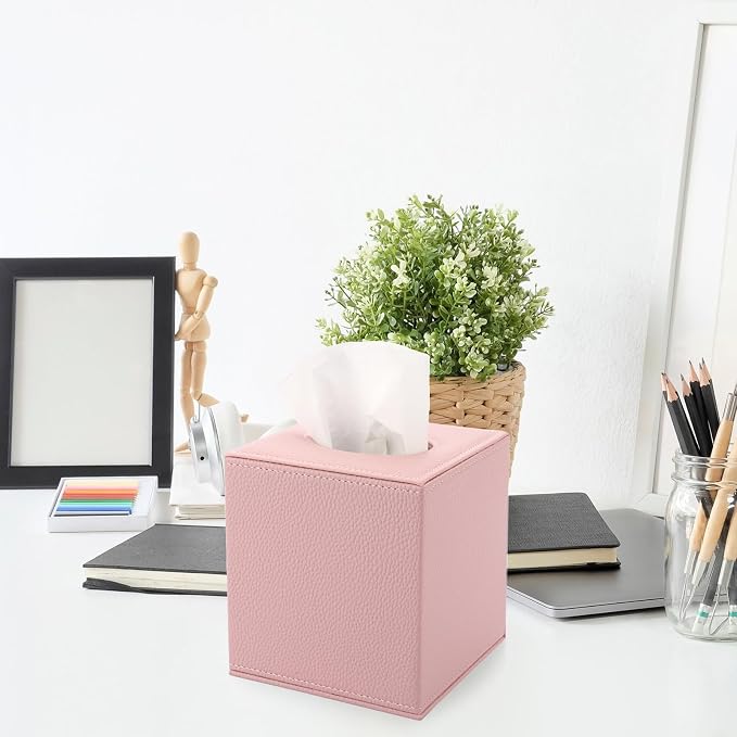 Sumnacon Tissue Box Cover Square Tissue Box Stylish PU Tissue Box Holder - Image 5