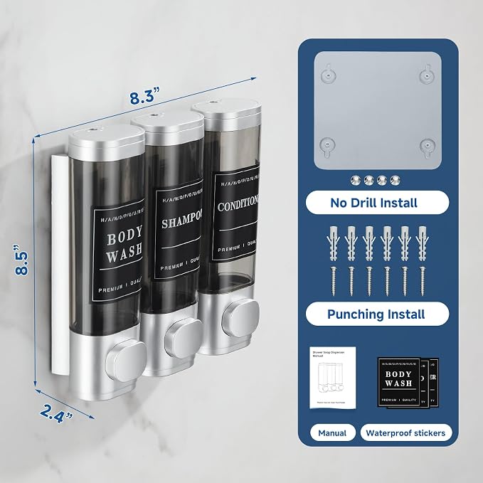 Shower Soap Dispenser Wall Mounted No Drill Shampoo Dispenser - Image 5