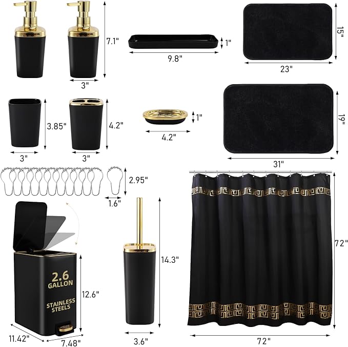 Bathroom Sets with Shower Curtain and Rugs Black Bathroom Accessories Bathroom - Image 6