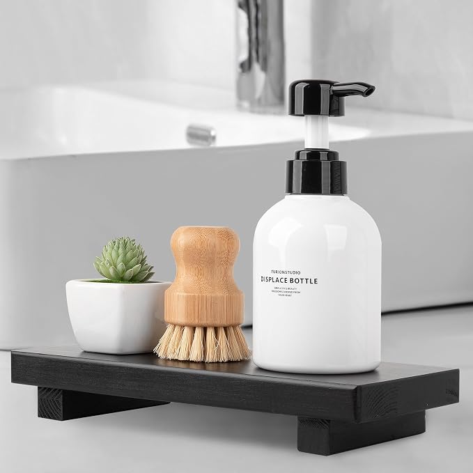 Bathroom Counter Organizer Wood Pedestal Stand Farmhouse Decorative Tray Soap - Image 5