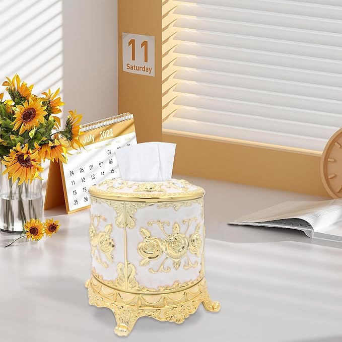 Geesatis Tissue Box Cover, Cylindrical Tissue Box Holder, Napkin Facial Tissues - Image 5