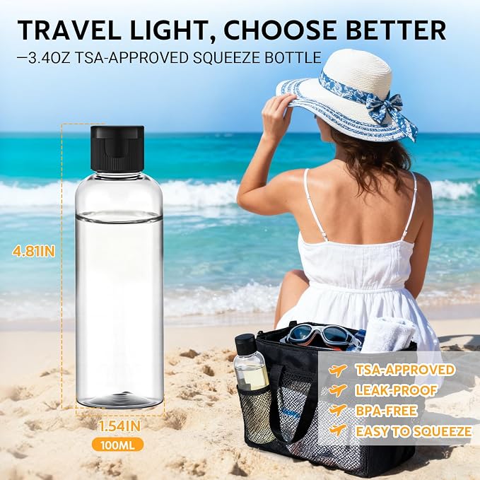 5 Pack 3.4 oz Travel Bottles for Toiletries, TSA Approved Leak Proof Refillable - Image 2