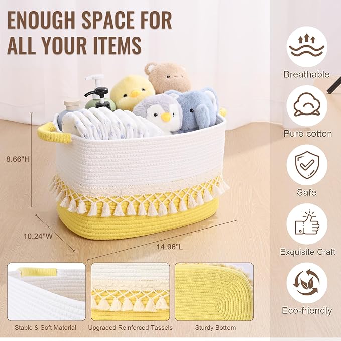 2 Pack Storage Basket for Shelves, Boho Cotton Rope Storage Bins - Image 4
