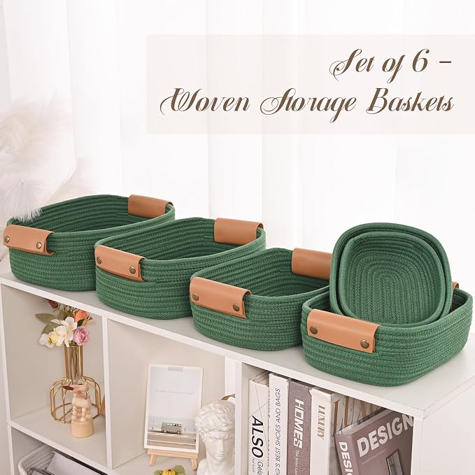 Storage Baskets for Organizing, Small Woven Basket Set of 6-4 Shelf Basket - Image 8