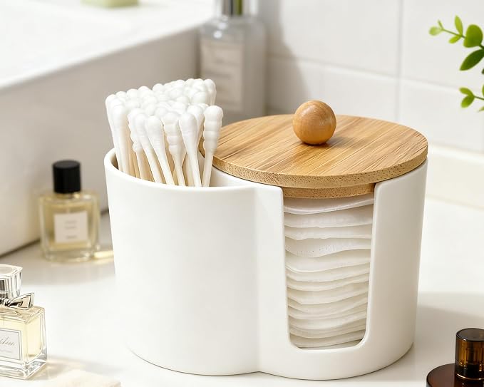 Cotton Pad Swab Holder, Q tip Holder Round Cotton Pads Dispenser Small Plastic - Image 3
