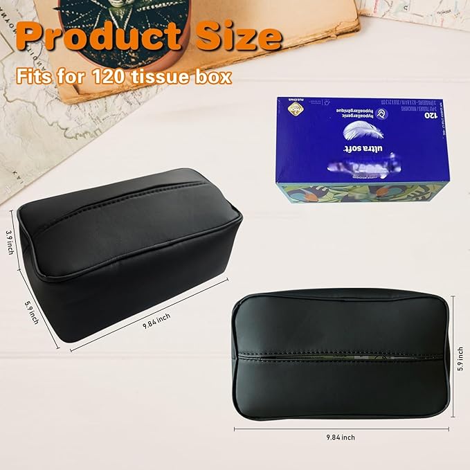 Large Car Tissue Holder for 120 Standard Tissues, Premium PU Leather Tissue - Image 2
