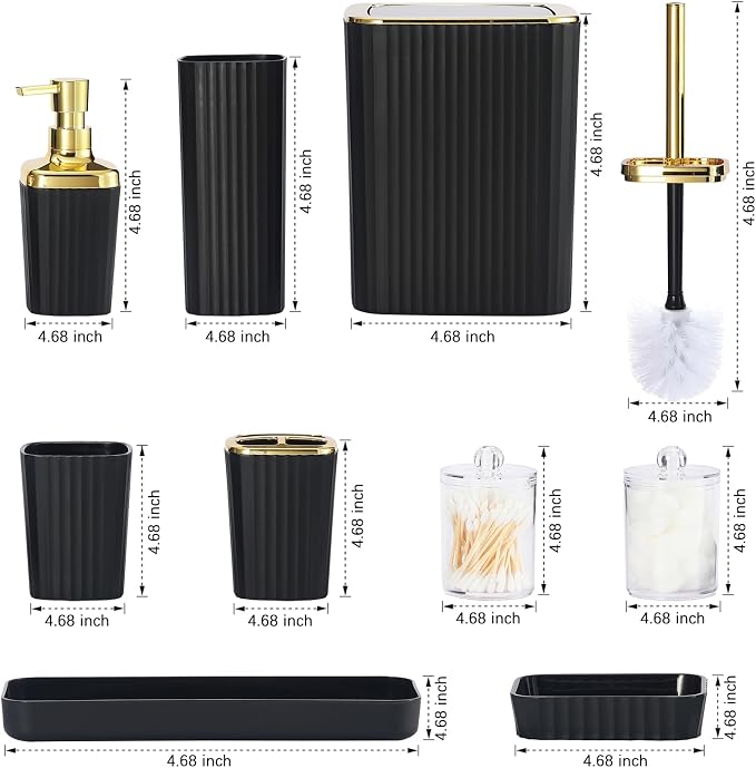 Black Bathroom Set, Trash Can, Toothbrush Holder, Soap Dispensers, Toothbrush - Image 2