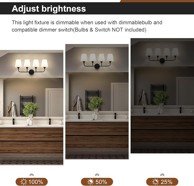 Bathroom Vanity Light, Matte Black Bathroom Light Fixtures, 4-Light Lighting - Image 5