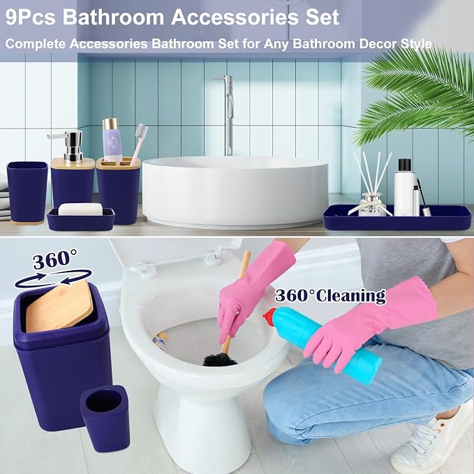 Bathroom Accessories Set, 9 Piece Navy Blue Bathroom Accessory Set - Image 4