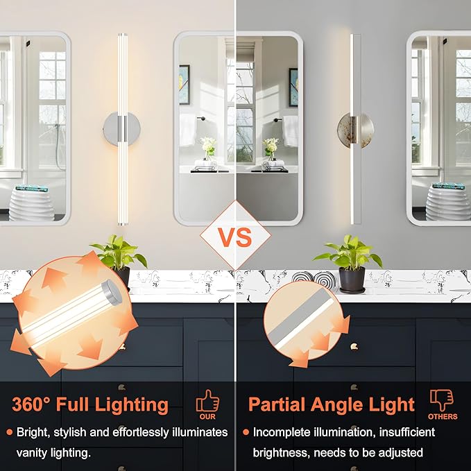 Bathroom Wall Sconces Set of 2 Hardwired, Dimmable 5CCT LED Bathroom Light - Image 4