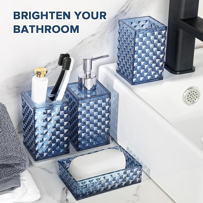 Bathroom Accessories Set, 4 Pack Blue Acrylic Bath Accessory Sets Complete - Image 5