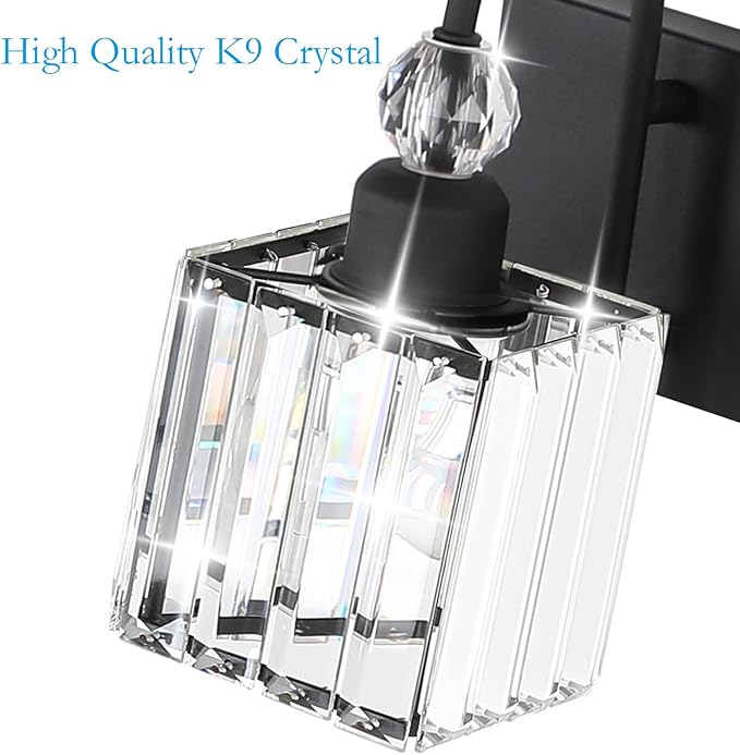 Ralbay Modern Crystal Black Vanity Light 3 Light Bathroom Light Fixtures Over - Image 6