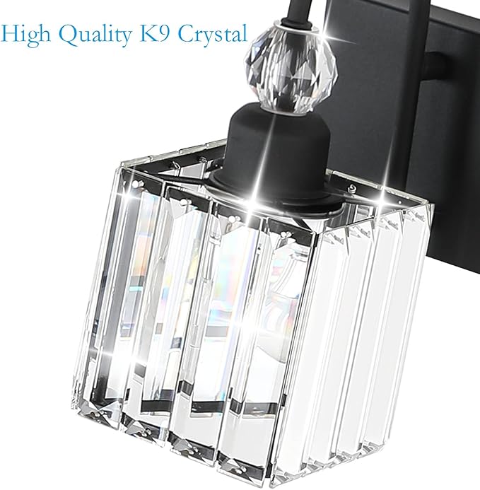 Ralbay Matte Black Crystal Vanity Light 4 Light Modern Crystal Bathroom - Image 6