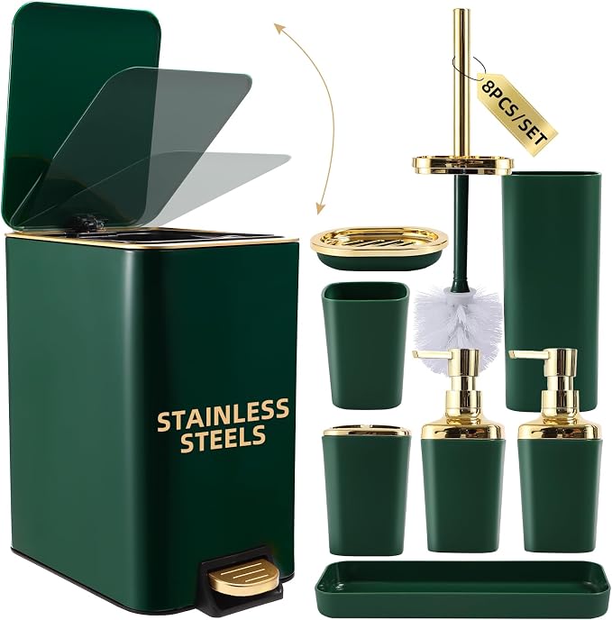 Bathroom Set Bathroom Accessories Set 8 Piece Green and Gold Bathroom Set by BetterbathroomwithXLHOME