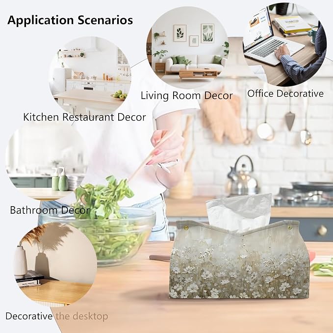 Spring Floral Leather Tissue Box Cover Rectangle, Wildflower Toilet Paper Box - Image 4