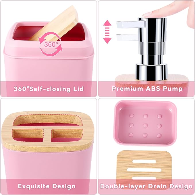 Bathroom Accessories Set, 9 Piece Pink Bathroom Decor Sets - Image 2
