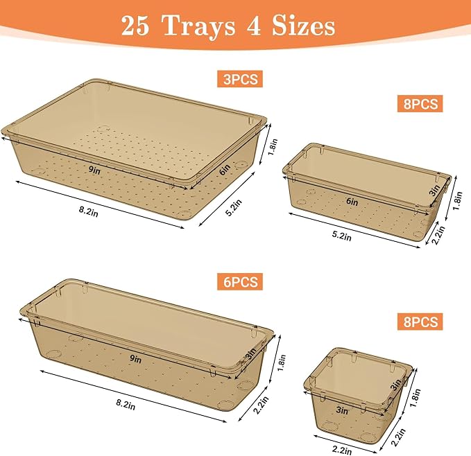 25 PCS Plastic Drawer Organizer Set, 4-Size Versatile Organizer Trays & storage - Image 2