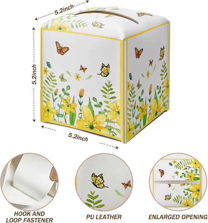 Yellow Floral Butterfly Tissue Box Cover Square - Image 2