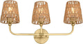 3-Light Bathroom Light Fixtures, Brushed Gold Rattan Vanity Lights by Metwet