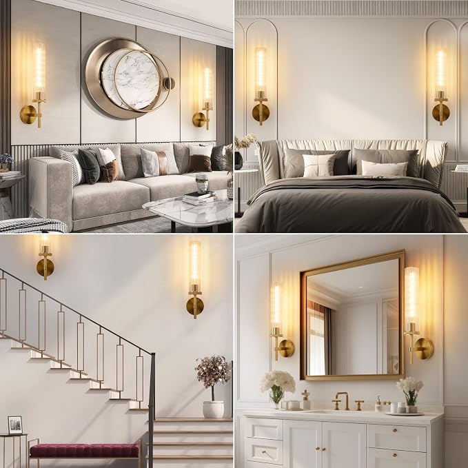 19.5" Knurled Gold Hardwired Wall Sconces Set of 2, Bathroom Vanity Light - Image 9