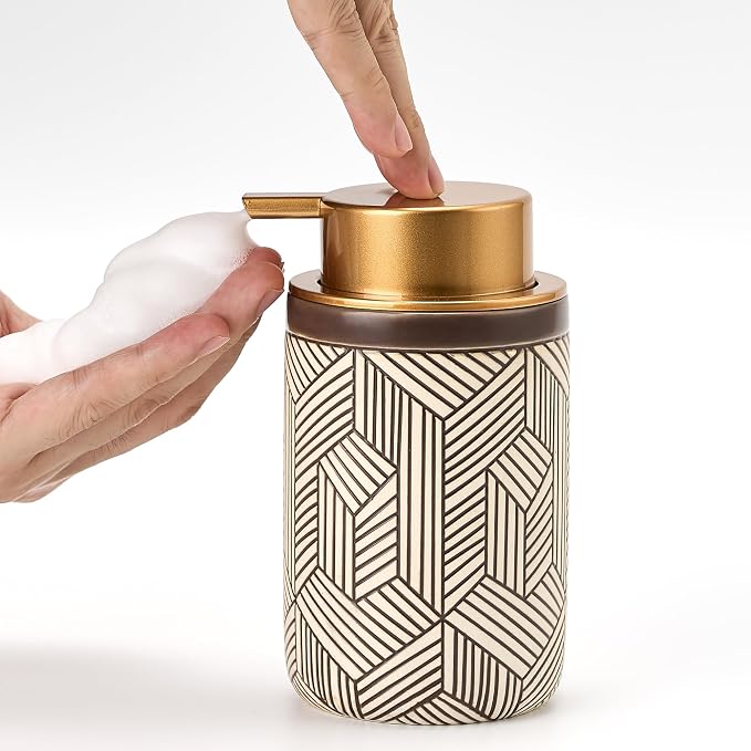 Brown Foaming Soap Dispenser, Ceramic Foam Soap Dispenser by GIRLUFO