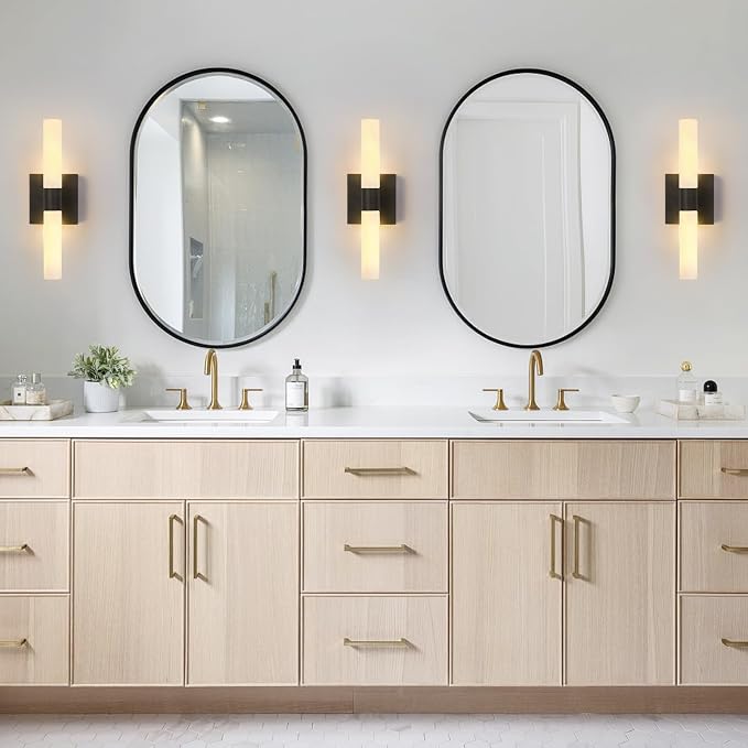 Wall Sconces Set of Two Matte Black Modern Bathroom Sconces Lighting Set of 2 - Image 2