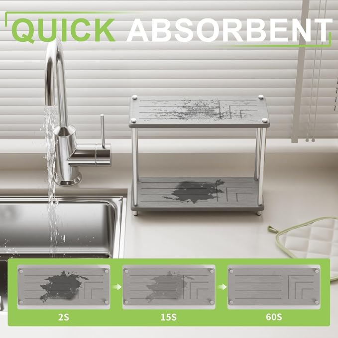 2 Tier Bathroom Organizer and Storage Water Absorbing Stone Bathroom Counter - Image 4