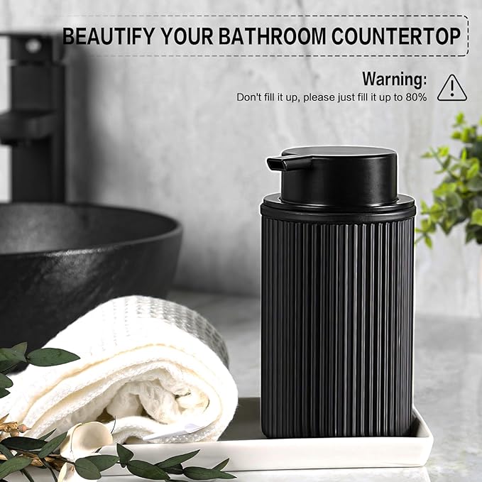 Matte Black Foaming Soap Dispenser, 2 Pack Ribbed Glass Foam Hand Soap Dispenser - Image 5