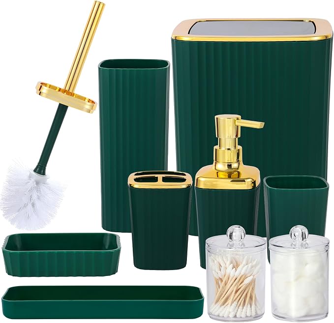 Bathroom Accessory Set, 9 Pieces Dark Green Bathroom Accessories Set by Viowil