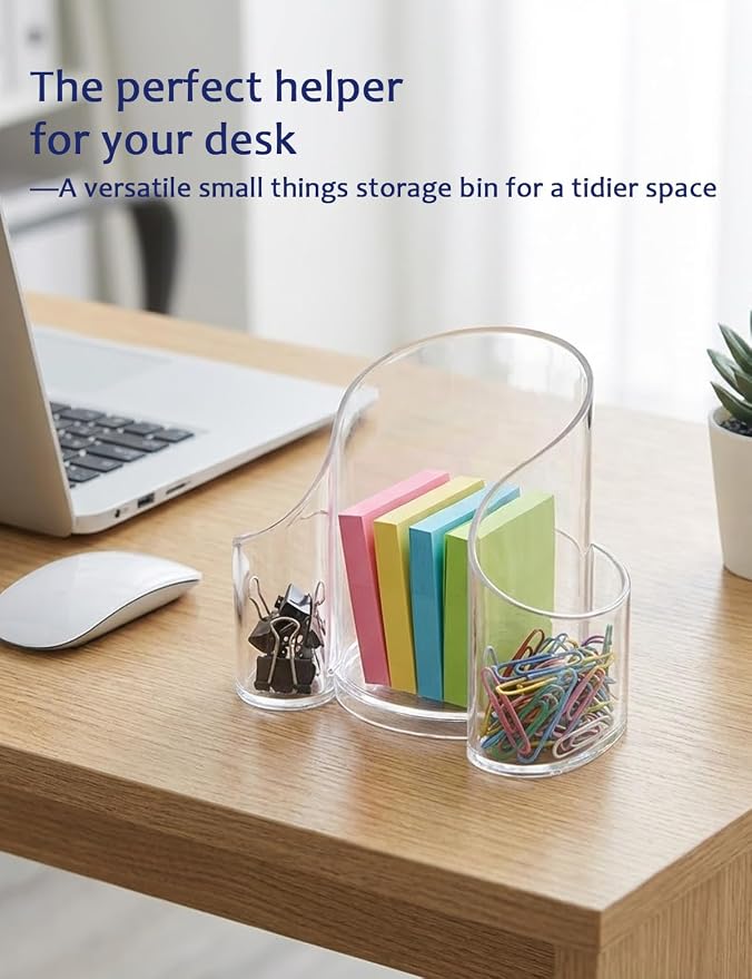 Clear 3-Compartment Vanity Organizer & Cotton Swab Holder - Image 6