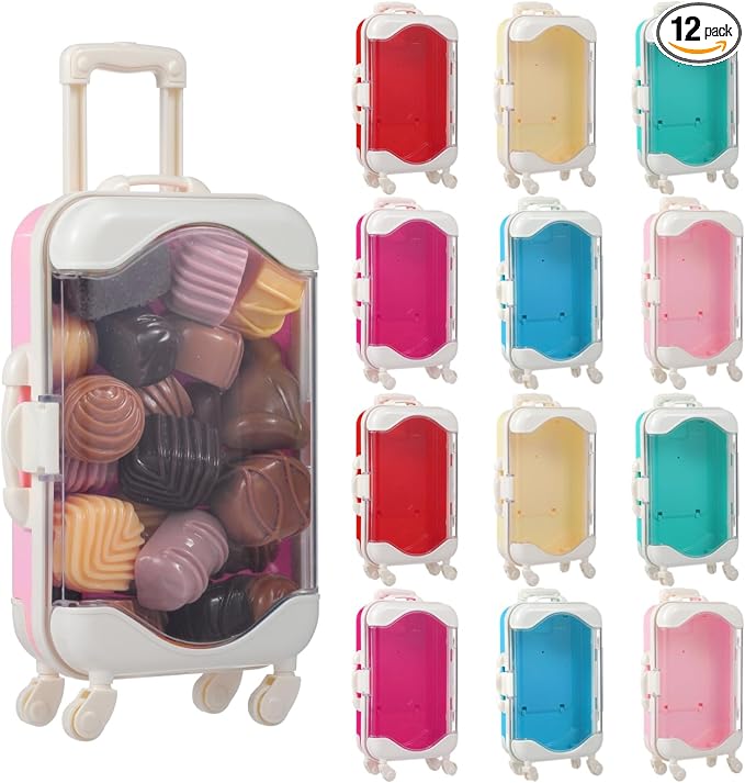 12 PCS Mini Suitcase Party Favor Boxes, Rolling Empty Storage Box by Anjetan