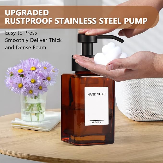 Foaming Hand Soap Dispenser 2 Pack, 12oz/350ml Amber Glass Foaming Soap - Image 4