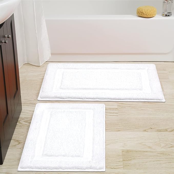 SHACOS White Bathroom Rugs Sets of 2 Pieces 32x20 inch, Super Soft Fluffy Bath by SHACOS