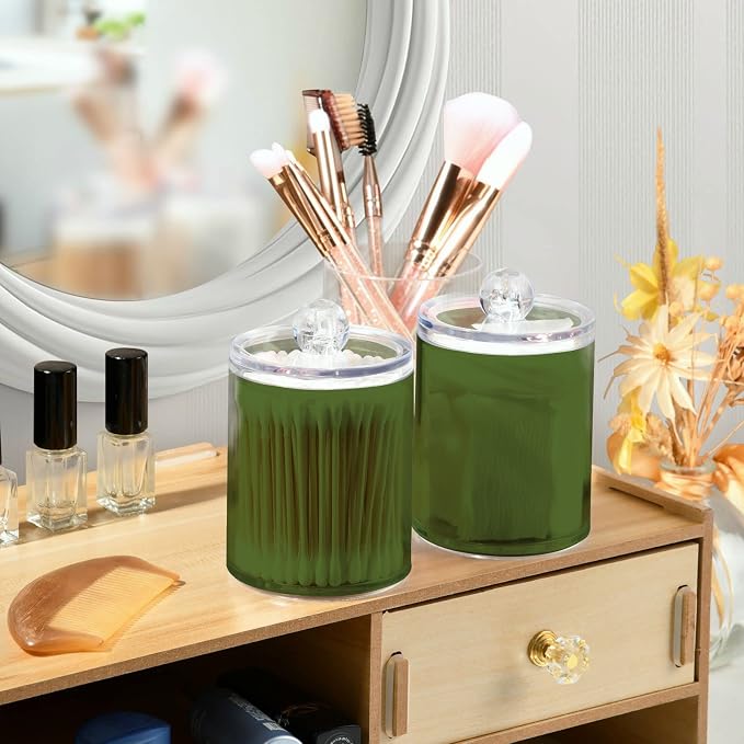 Dark Olive Green Qtip Holder Organizer Dispenser Cotton Swabs Cans Plastic Jars - Image 6