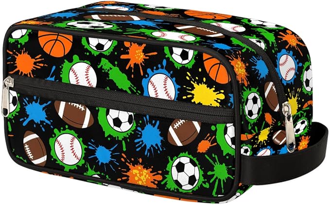 Colorful Splashes Sports Balls Pattern Kids Toiletry Bag - Image 2