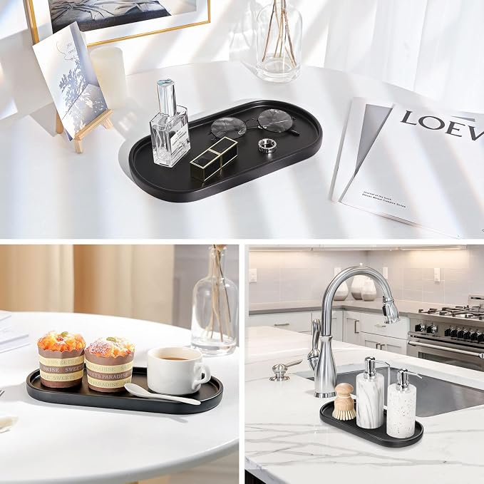 Luxspire Bathroom Vanity Tray for Countertop, Oval Kitchen Soap Dispenser and - Image 7