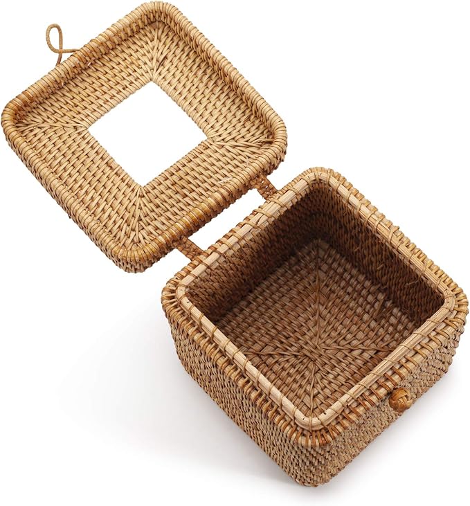 Rattan Square Tissue Box Cover, 5.7" x 5.7" x 5", Decorative Woven Facial - Image 2