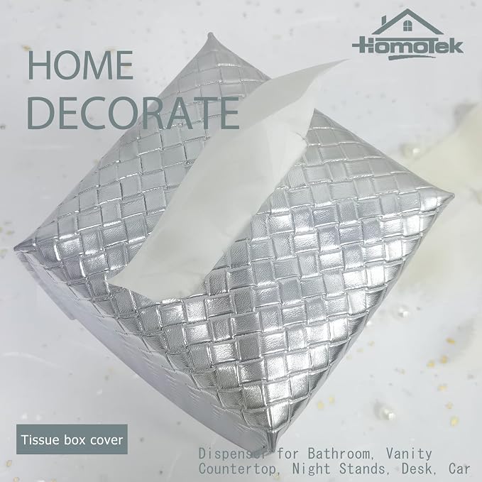 HOMOTEK 2 Pack Tissue Box Cover, Square PU Leather Tissue Holder, Decorative - Image 3
