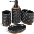 Elegant Bathroom Accessories Set 4 PCS Ceramic and Wood Bathroom Accessory Set by RQYIXI