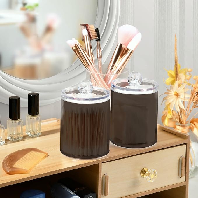 Brown Qtip Holder Organizer Dispenser Cotton Swabs Cans Plastic Jars - Image 6