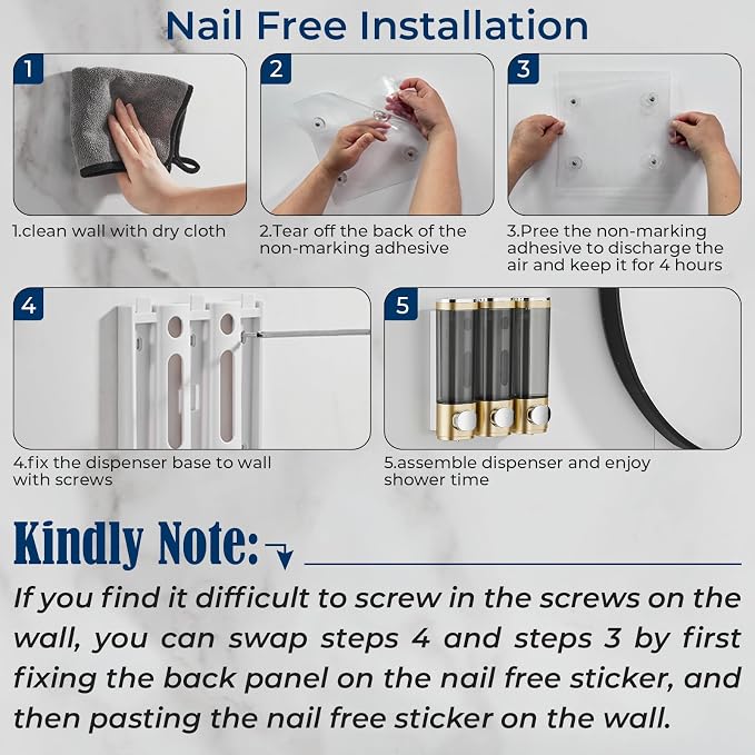 Shampoo and Conditioner Dispenser, Pollock Shower Soap Dispenser 3 Chamber No - Image 2
