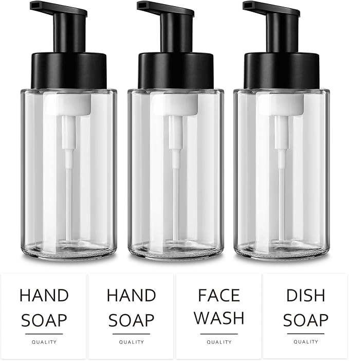 Foaming Soap Dispenser, 10 oz/300ml Foaming Hand Soap Dispenser, 3 Pack Glass by RYTOXILOBrightenUpYourHome